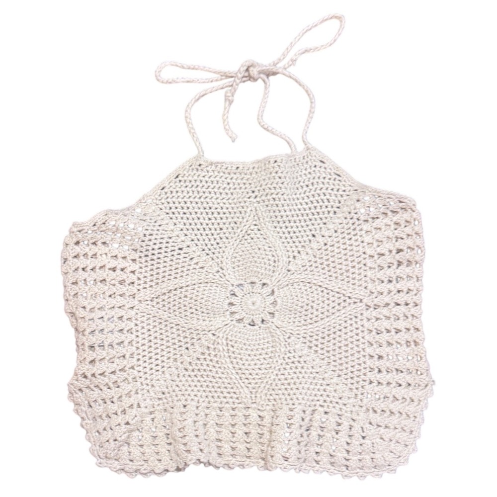 Crochet Floral Halter Top Cream Boho Cottagecore Y2K Tank Forever 21 Size S